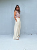 Tala Wide Leg Cotton Pants in Cream Stripes-VC-15-40-Mala Handworks