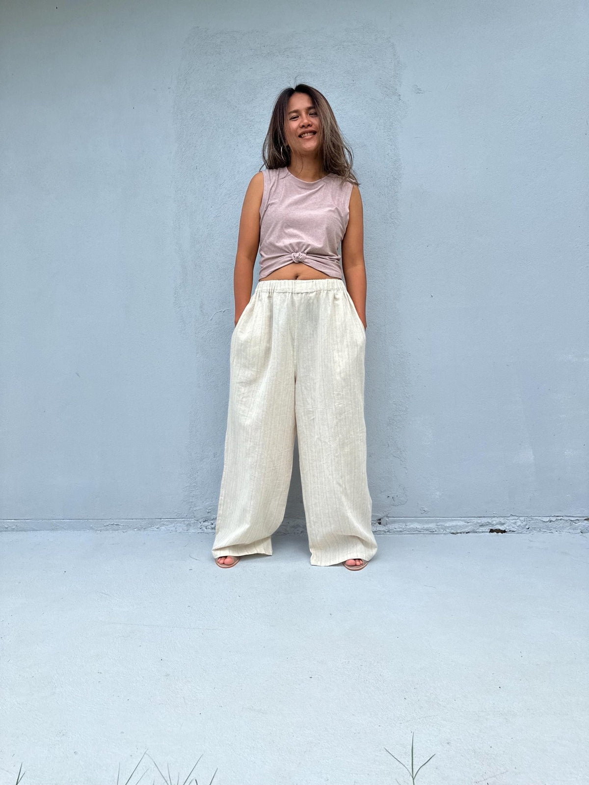 Tala Cream Striped Pants front view