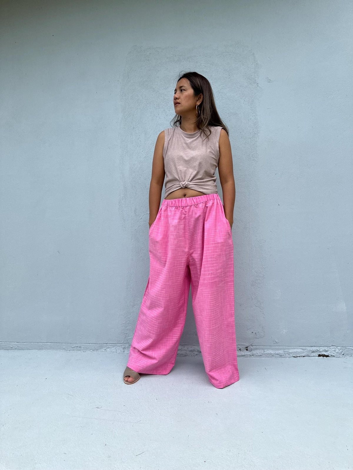 Tala Wide Leg Cotton Pants in Fuchsia-VC-14-40-Mala Handworks