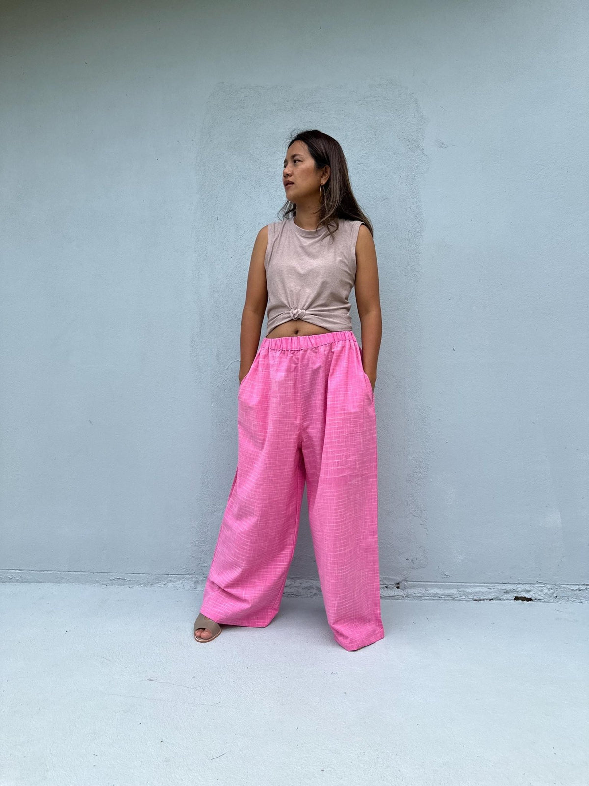 Tala Wide Leg Cotton Pants in Fuchsia-VC-14-40-Mala Handworks