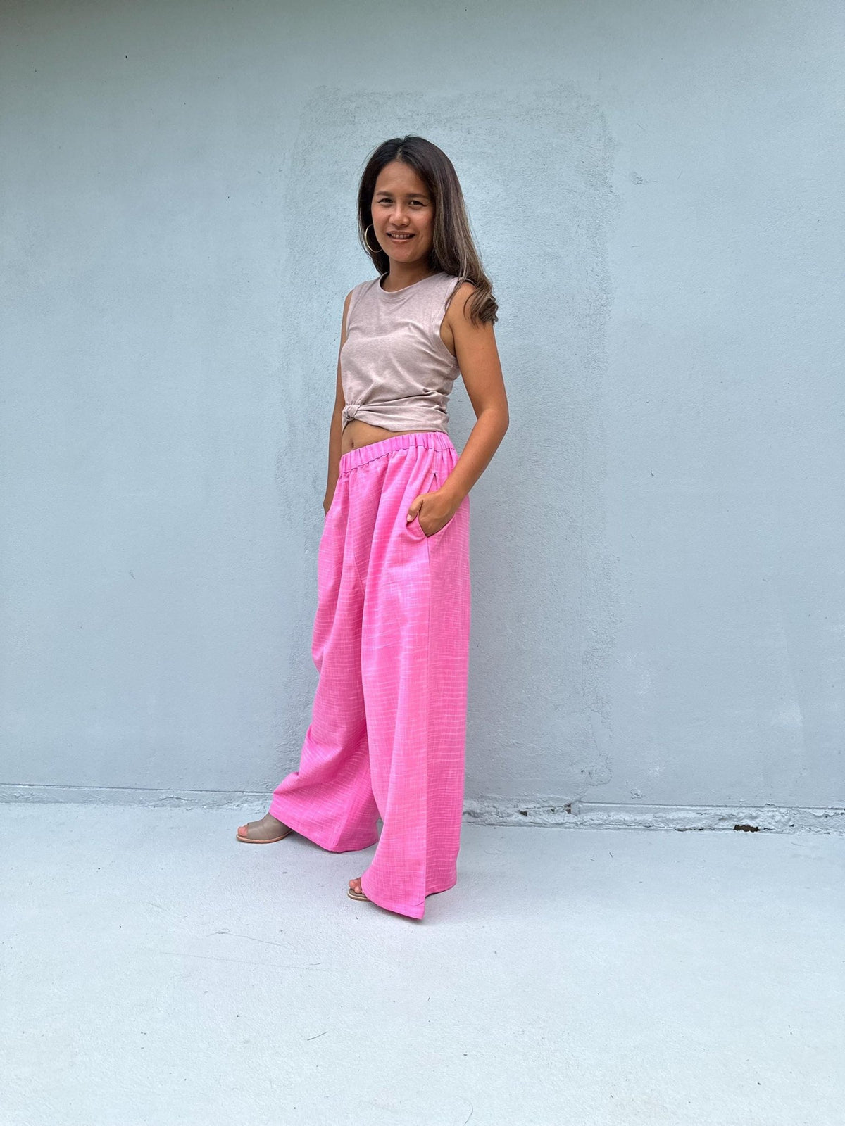 Tala Wide Leg Cotton Pants in Fuchsia-VC-14-40-Mala Handworks