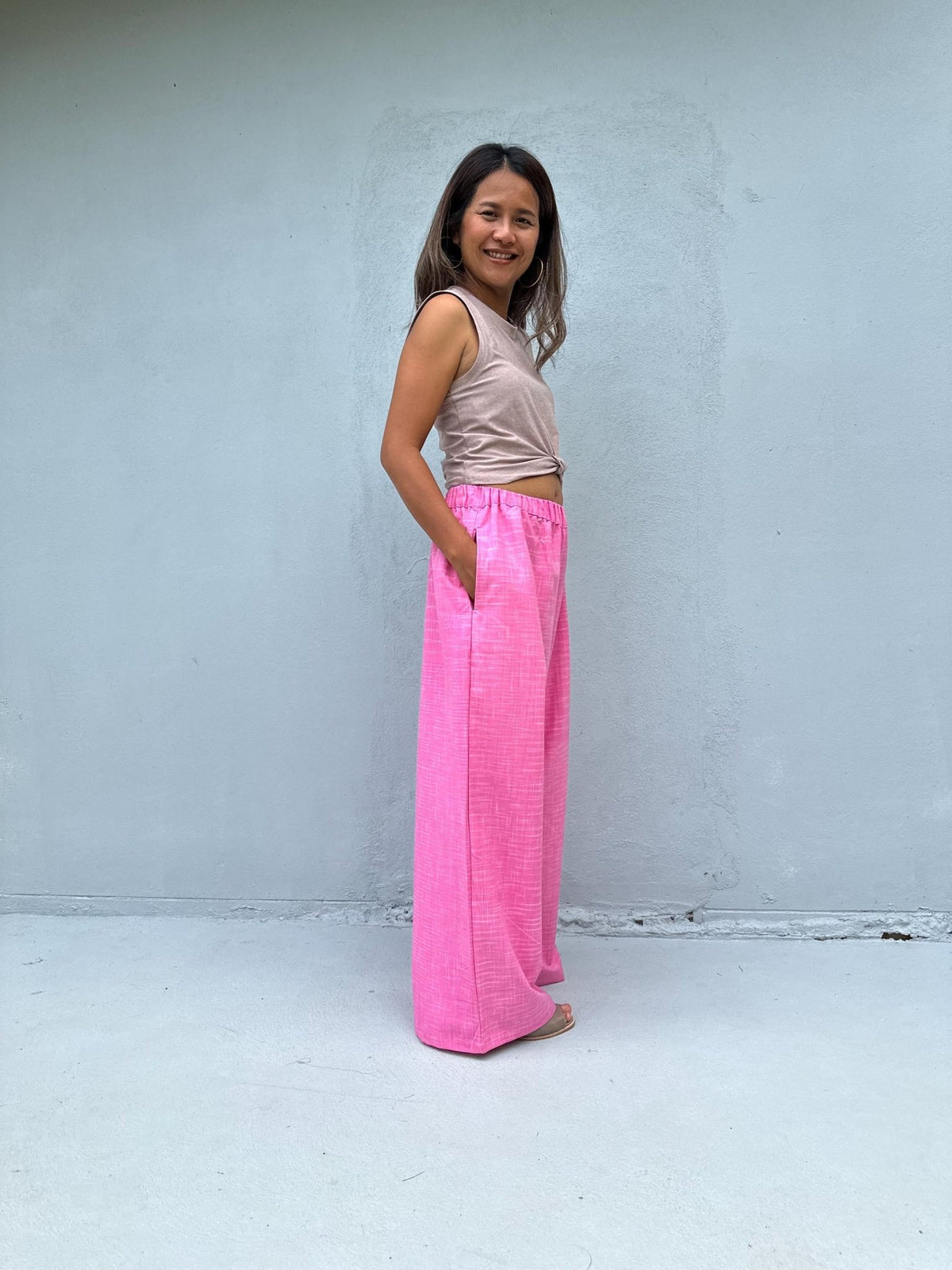 Tala Wide Leg Cotton Pants in Fuchsia-VC-14-40-Mala Handworks