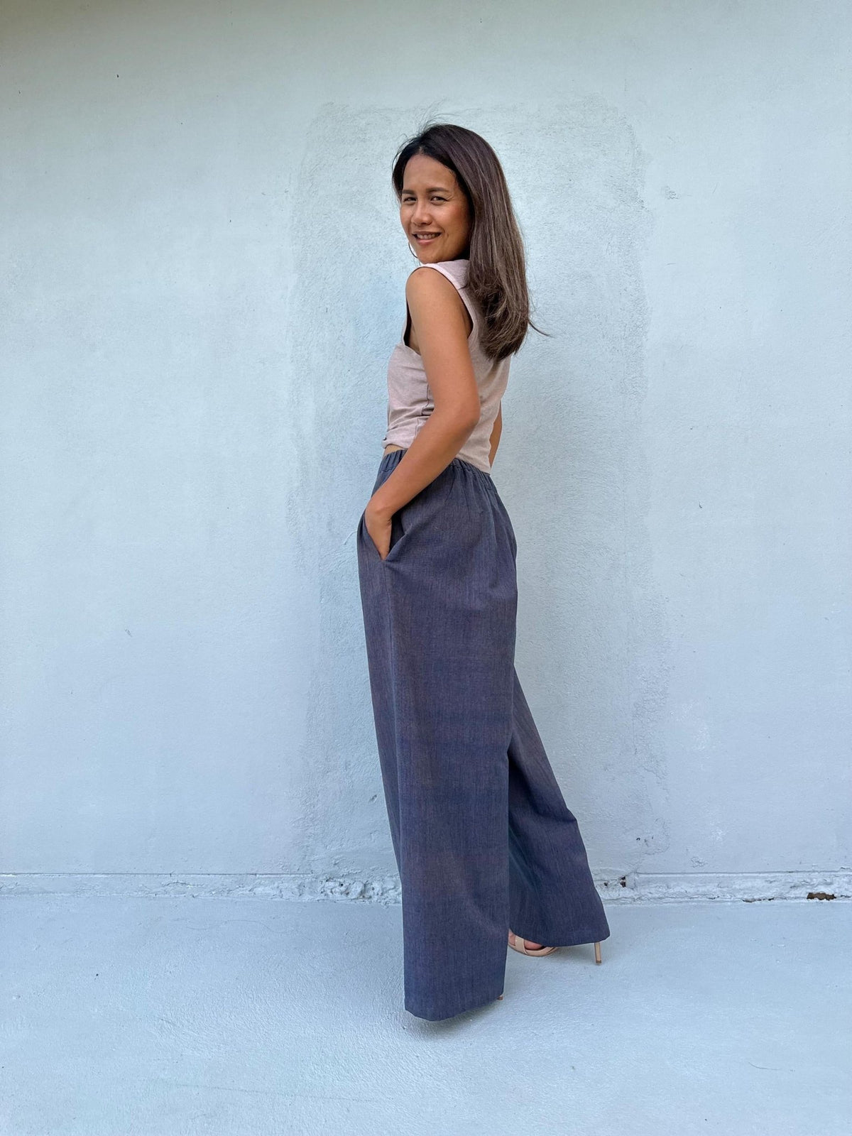 Tala Wide Leg Cotton Pants in Gray-VC-10-40-Mala Handworks
