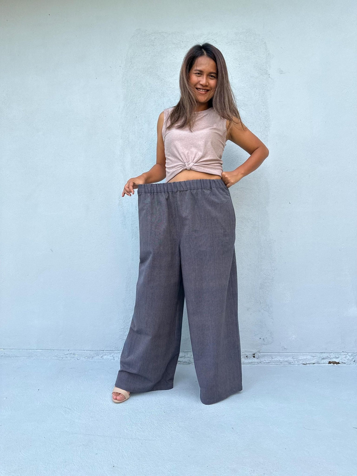 Tala Wide Leg Cotton Pants in Gray-VC-10-40-Mala Handworks