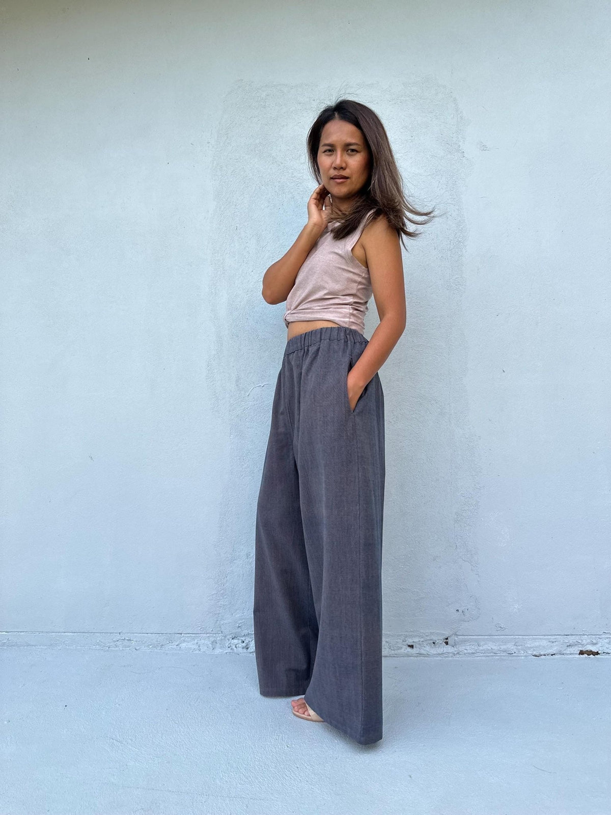 Tala Wide Leg Cotton Pants in Gray-VC-10-40-Mala Handworks