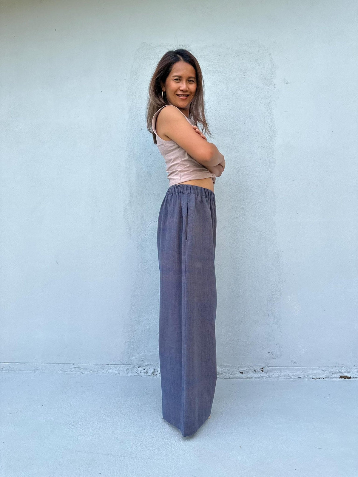 Tala Wide Leg Cotton Pants in Gray-VC-10-40-Mala Handworks
