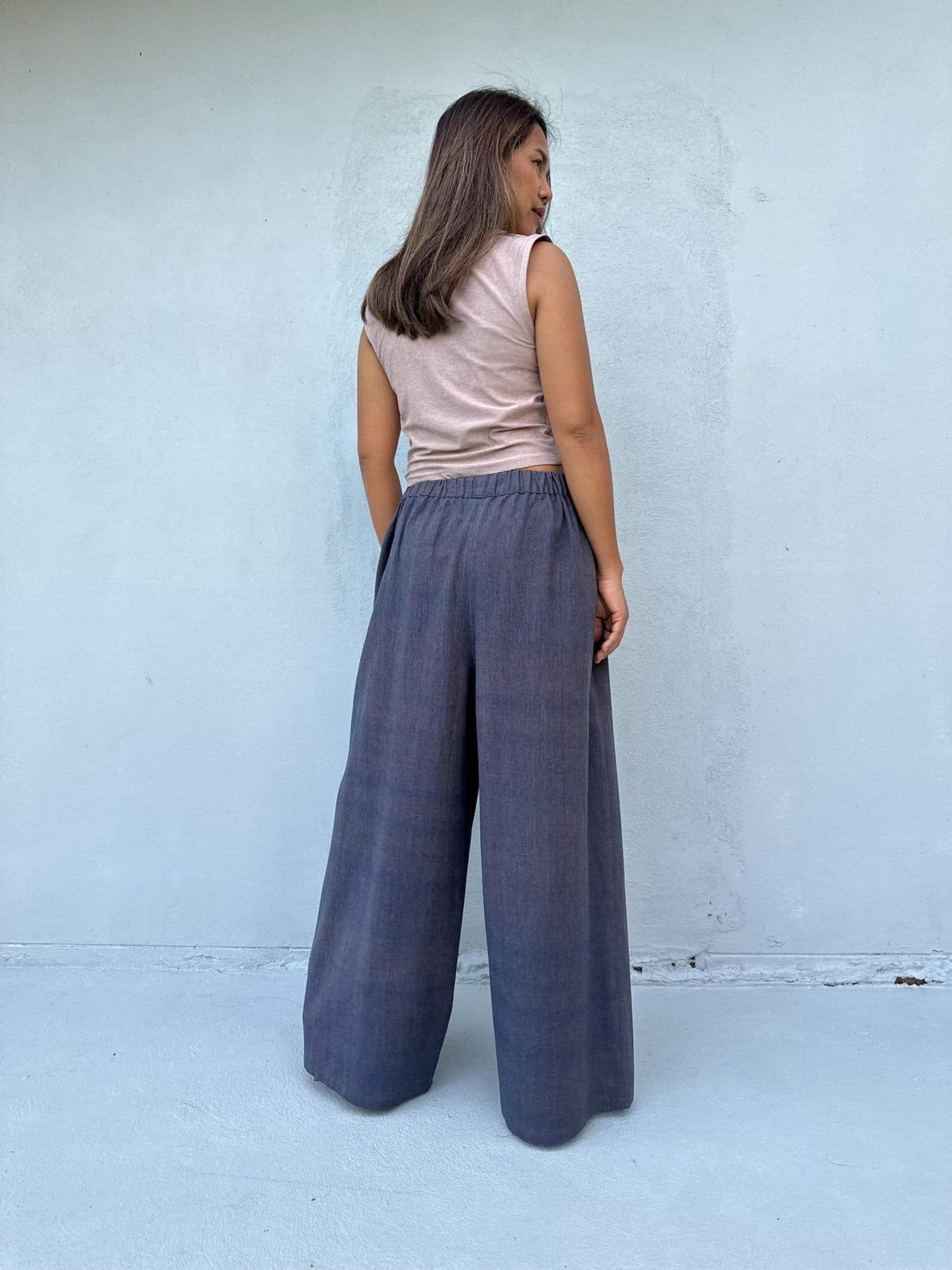 Tala Wide Leg Cotton Pants in Gray-VC-10-40-Mala Handworks