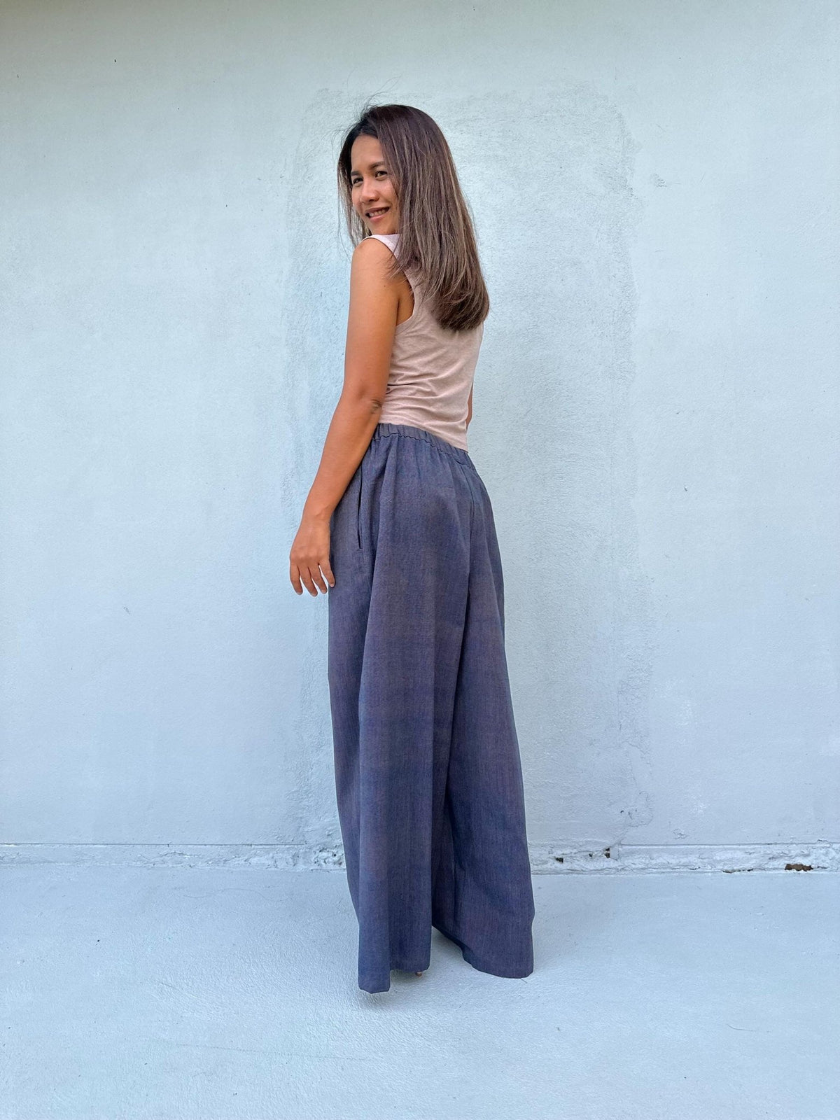 Tala Wide Leg Cotton Pants in Gray-VC-10-40-Mala Handworks