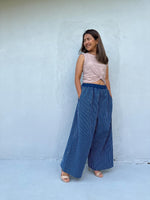 Tala Wide Leg Cotton Pants in Indigo Stripes-VC-1-39-Mala Handworks