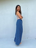 Tala Wide Leg Cotton Pants in Indigo Stripes-VC-1-39-Mala Handworks
