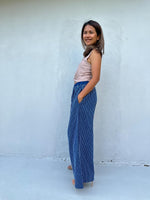 Tala Wide Leg Cotton Pants in Indigo Stripes-VC-1-39-Mala Handworks