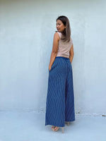 Tala Wide Leg Cotton Pants in Indigo Stripes-VC-1-39-Mala Handworks