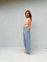 Tala Wide Leg Cotton Pants in Mist Stripes-VC-7-38-Mala Handworks