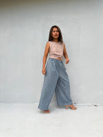 Tala Wide Leg Cotton Pants in Mist Stripes-VC-7-38-Mala Handworks