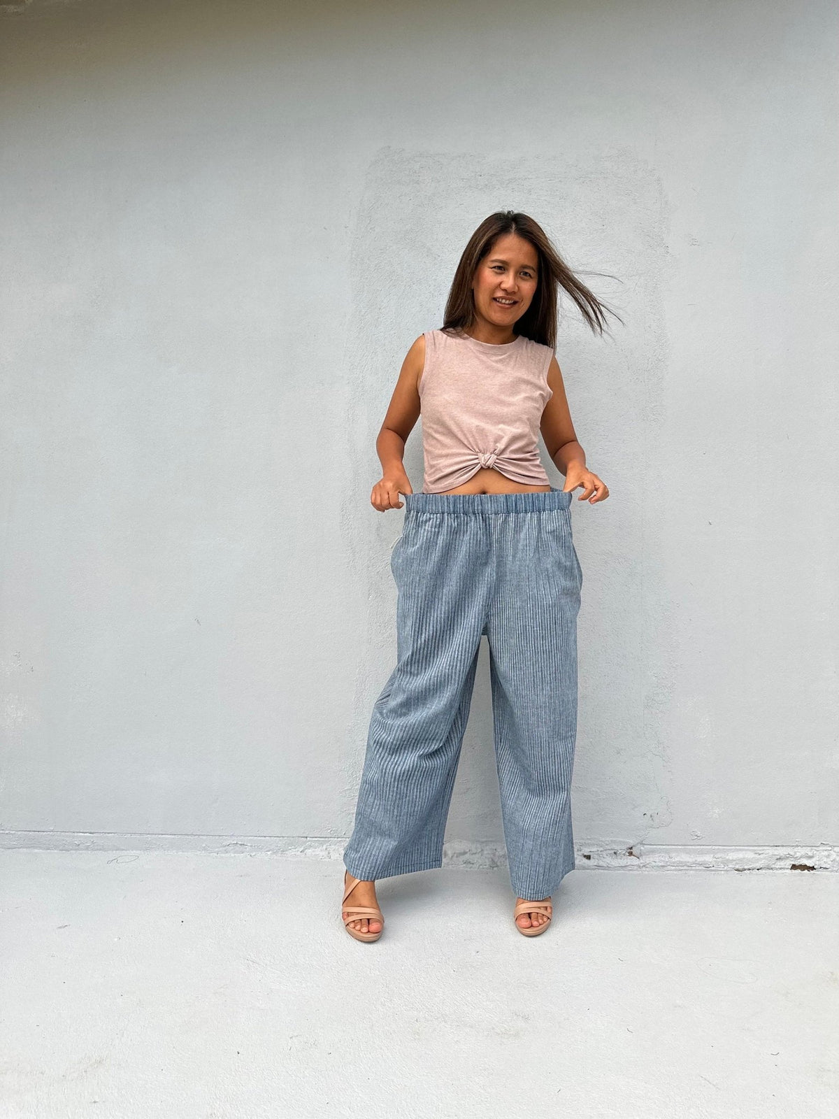 Tala Wide Leg Cotton Pants in Mist Stripes-VC-7-38-Mala Handworks