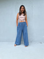 Tala Wide Leg Cotton Pants in Navy Stripes-VC-16-38-Mala Handworks
