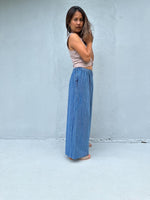 Tala Wide Leg Cotton Pants in Navy Stripes-VC-16-38-Mala Handworks
