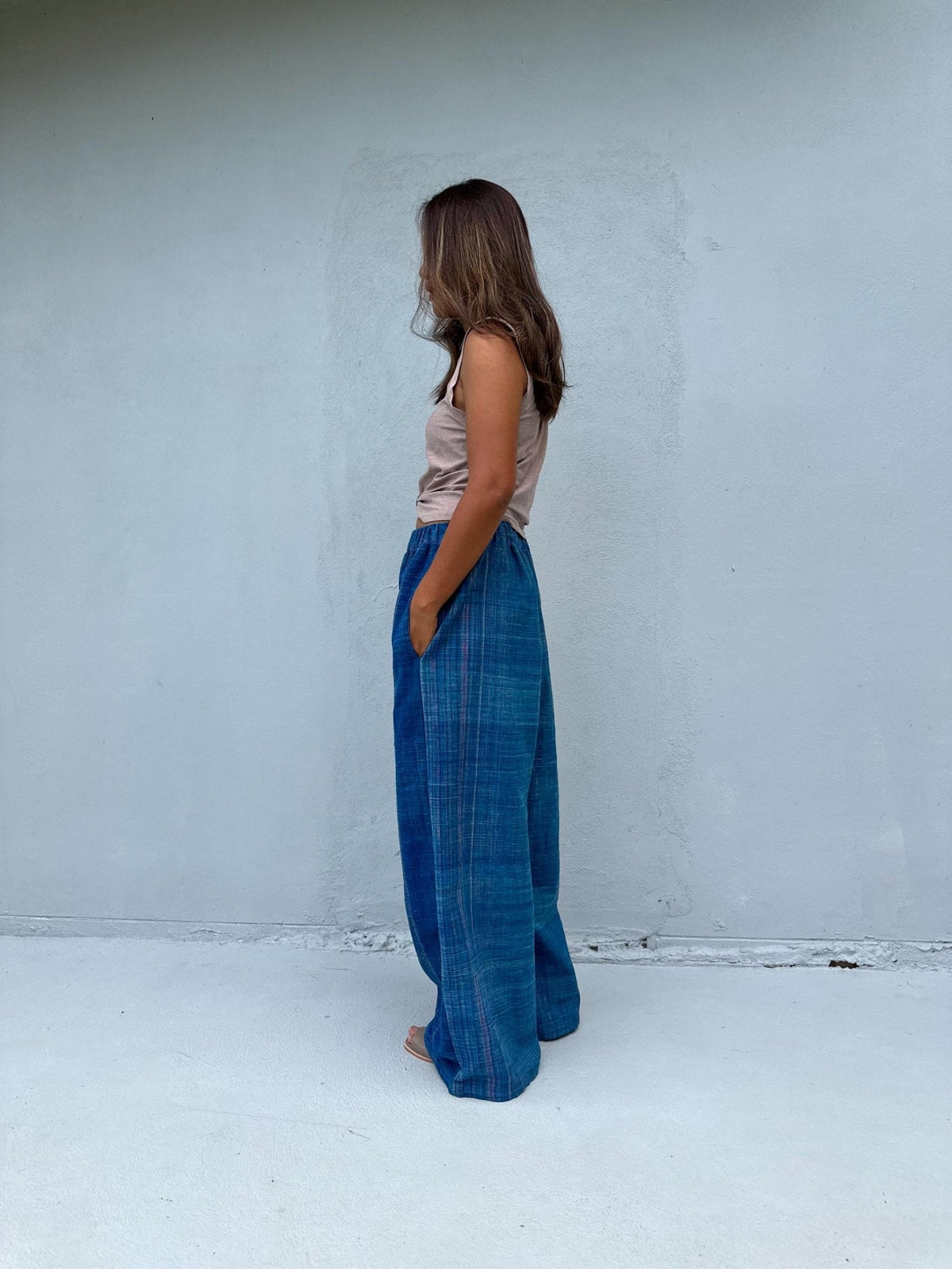 Tala Wide Leg Cotton Pants in Sapphire Stripes-VC-5-40-Mala Handworks