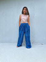 Tala Wide Leg Cotton Pants in Sapphire Stripes-VC-5-40-Mala Handworks