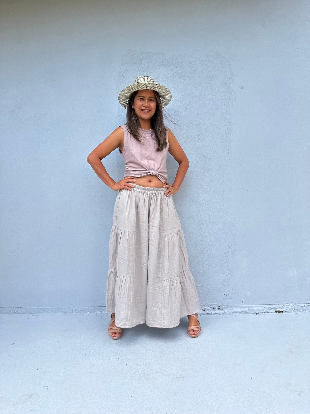 Tala Wide Leg Cotton Pants in Tan-VC-23-36-Mala Handworks