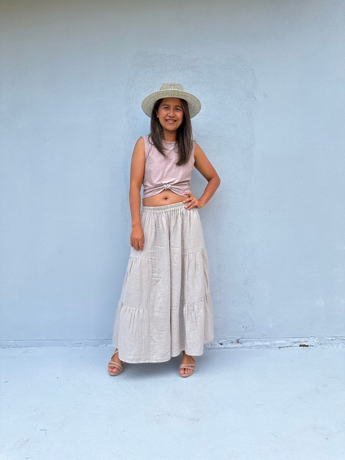 Tala Wide Leg Cotton Pants in Tan-VC-23-36-Mala Handworks