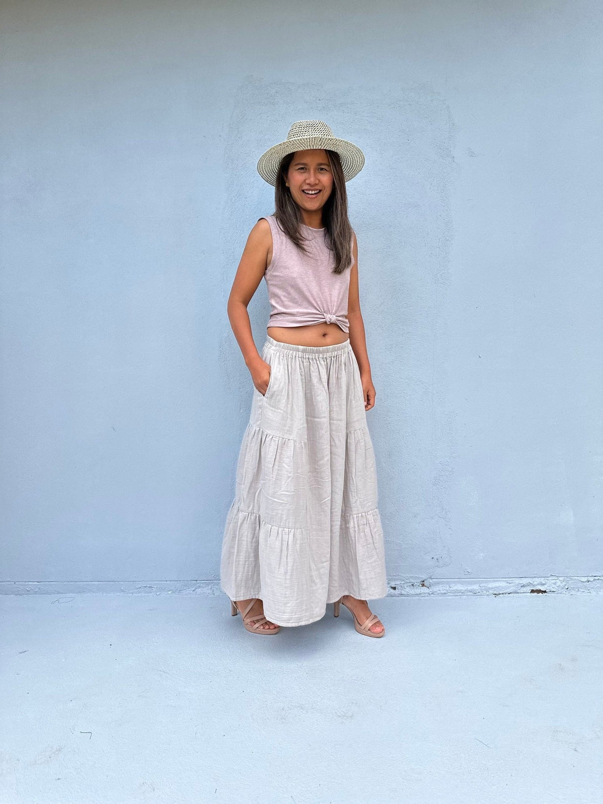 Tala Wide Leg Cotton Pants in Tan-VC-23-36-Mala Handworks
