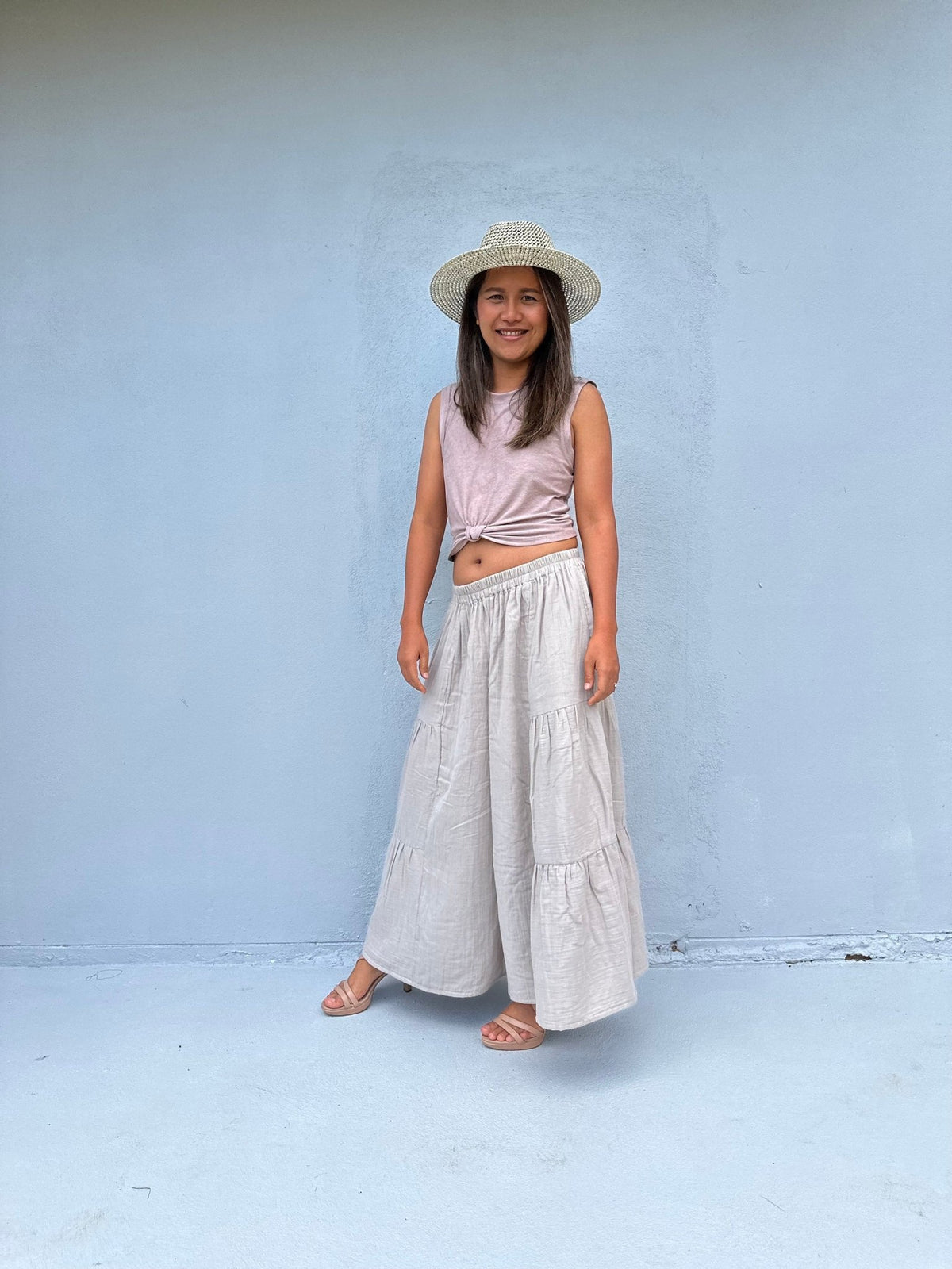 Tala Wide Leg Cotton Pants in Tan-VC-23-36-Mala Handworks