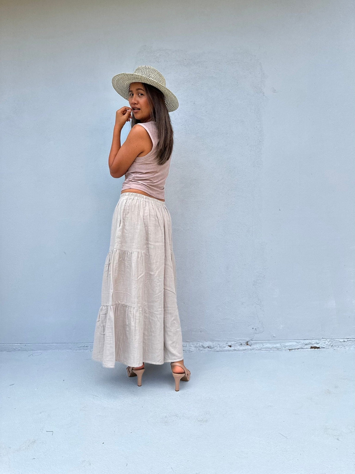 Tala Wide Leg Cotton Pants in Tan-VC-23-36-Mala Handworks
