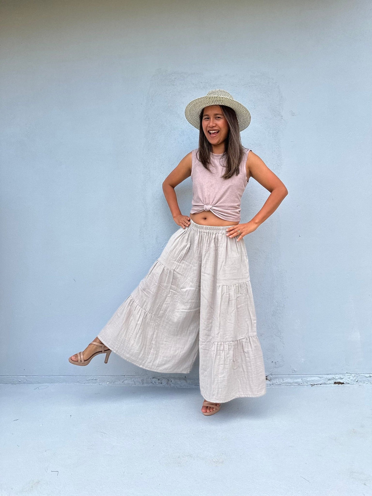 Tala Wide Leg Cotton Pants in Tan-VC-23-36-Mala Handworks