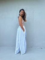Tala Wide Leg Cotton Pants in White and Blue Stripes-VC-3-41-Mala Handworks