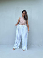 Tala Wide Leg Cotton Pants in White and Blue Stripes-VC-3-41-Mala Handworks