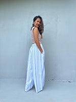 Tala Wide Leg Cotton Pants in White and Blue Stripes-VC-3-41-Mala Handworks