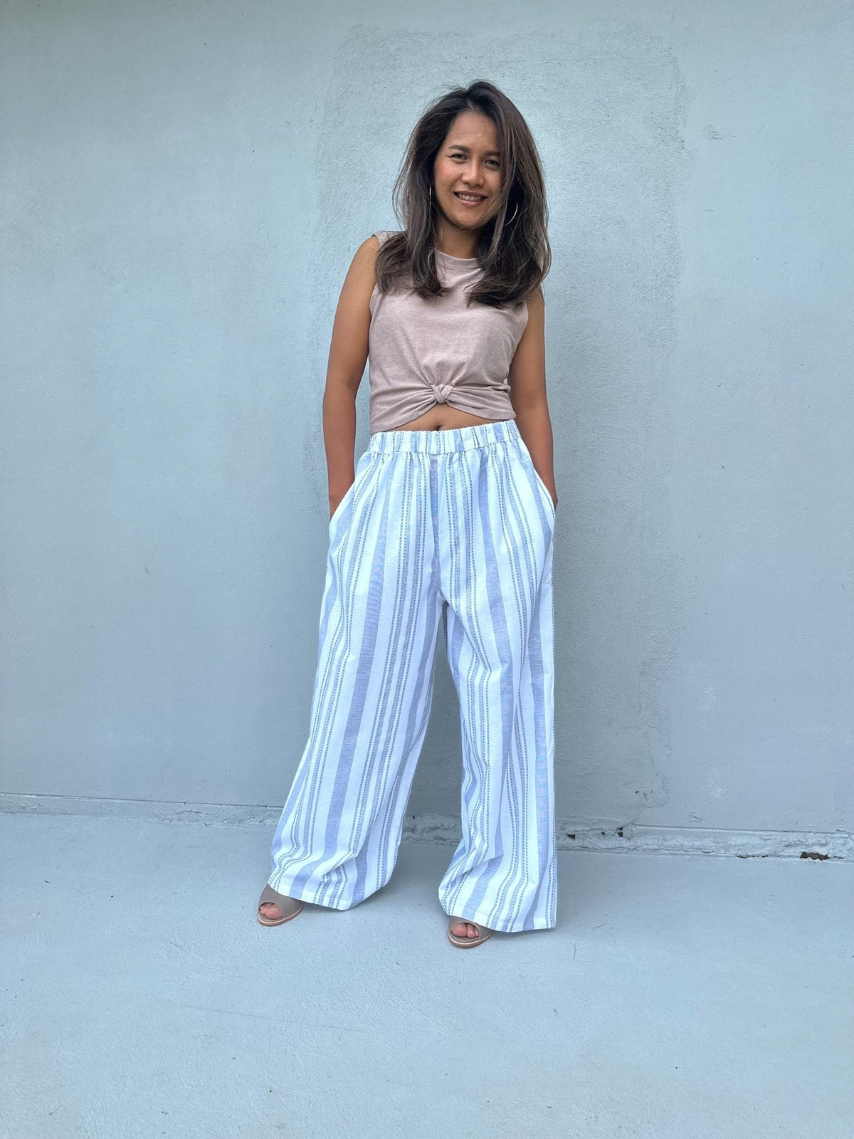 Tala White and Blue Striped Pants front view