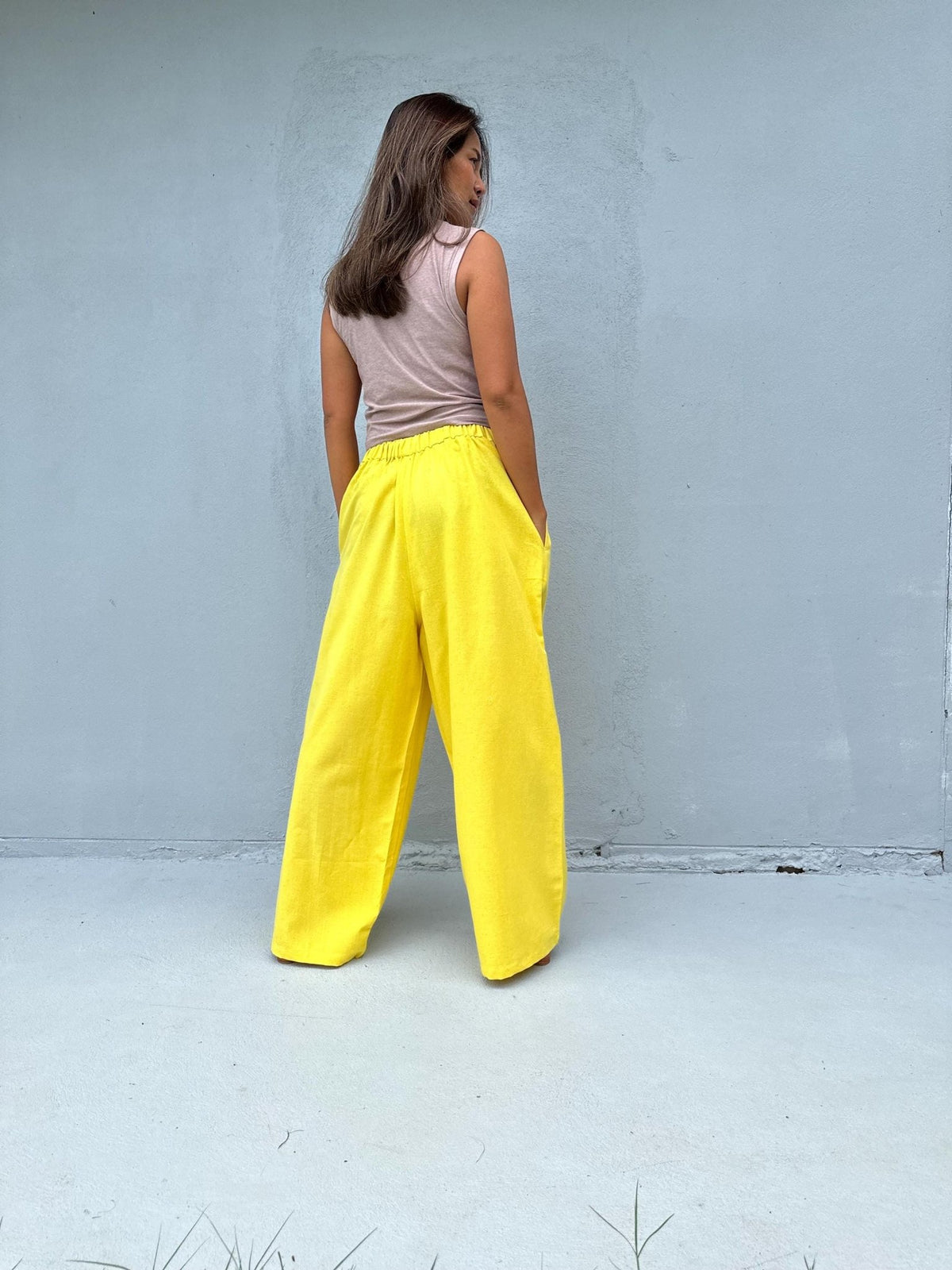 Tala Wide Leg Cotton Pants in Yellow-VC-2-40-Mala Handworks
