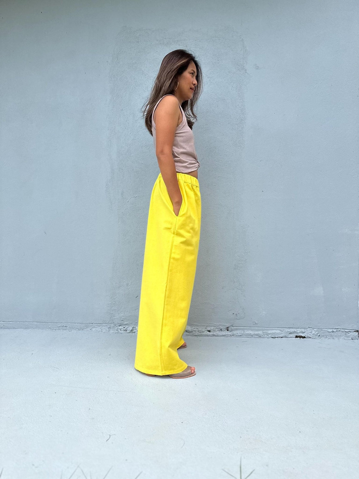 Tala Wide Leg Cotton Pants in Yellow-VC-2-40-Mala Handworks