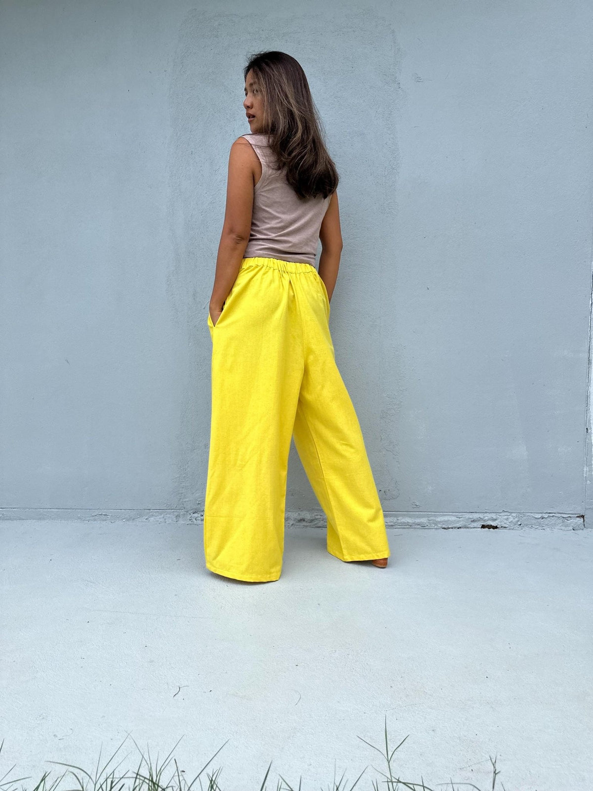 Tala Wide Leg Cotton Pants in Yellow-VC-2-40-Mala Handworks