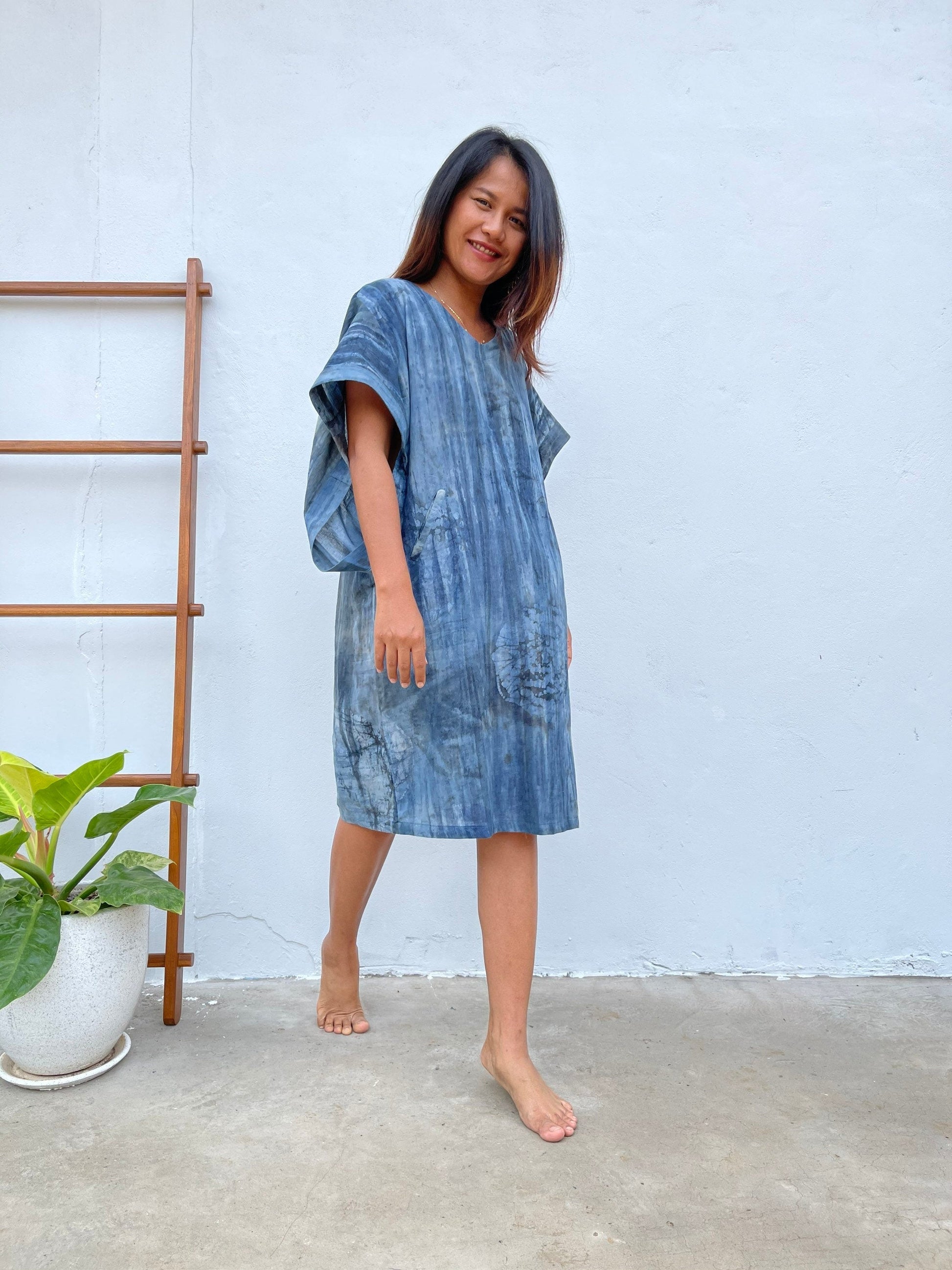 MALA handworks  Uma Hand Painted with Natural Dye Double Gauze Cotton Dress