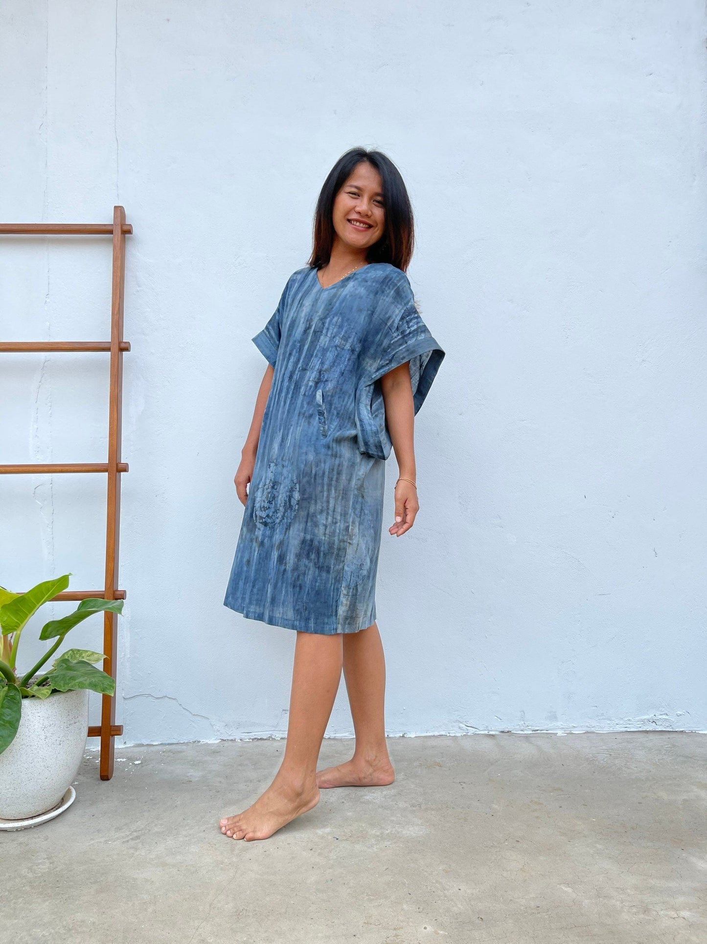 MALA handworks  Uma Hand Painted with Natural Dye Double Gauze Cotton Dress