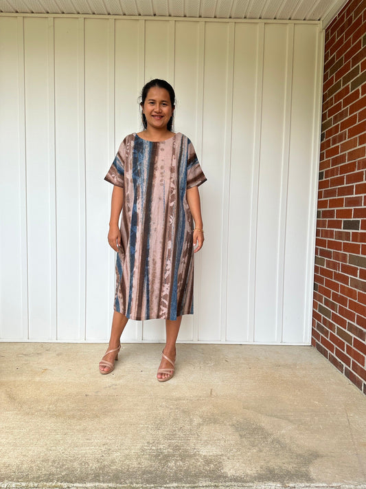 MALA handworks  Uma Hand Painted with Natural Dye Double Gauze Cotton Midi Dress