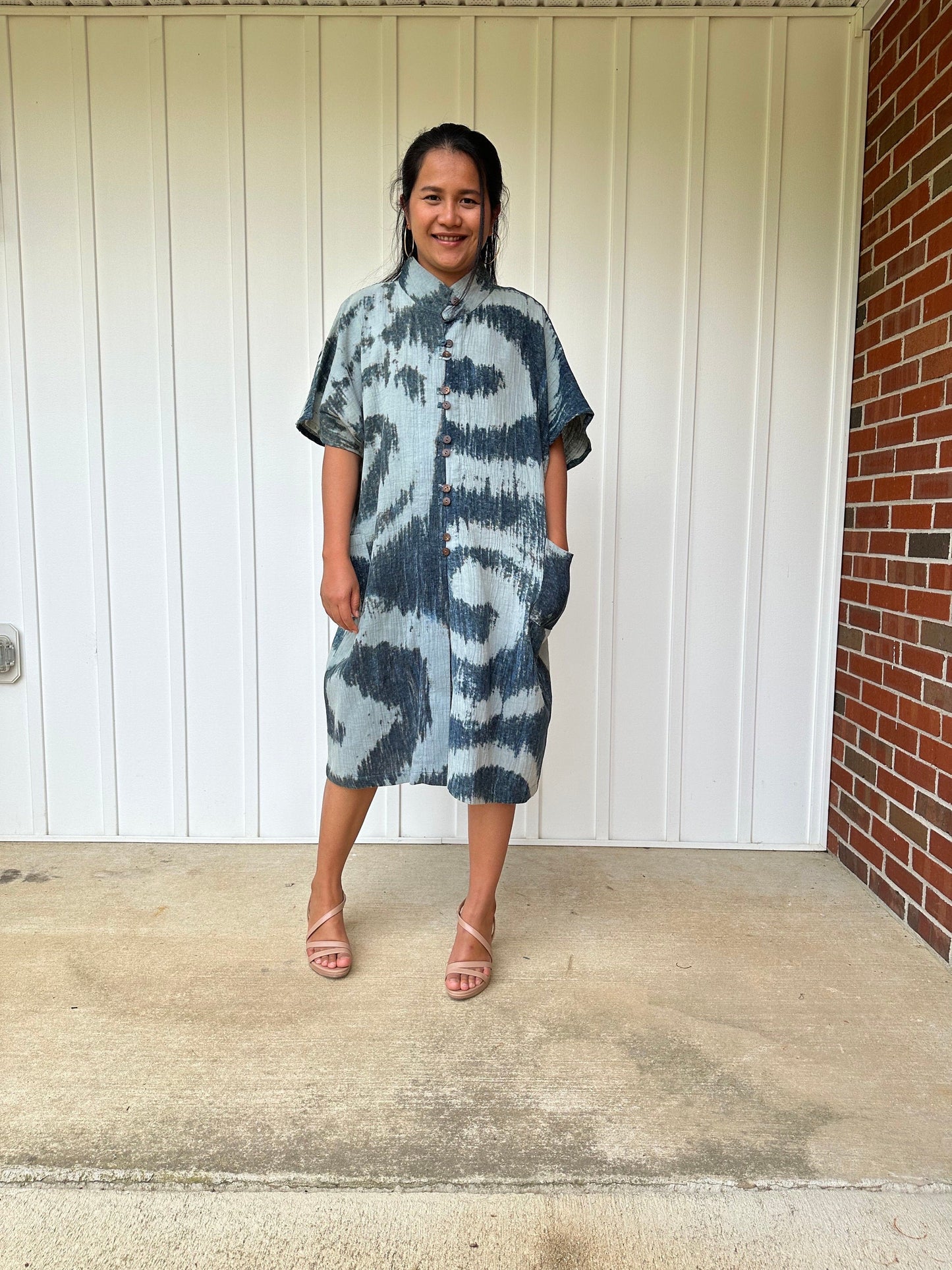 MALA handworks  Uma Hand Painted with Natural Dye Double Gauze Cotton Shirt Dress