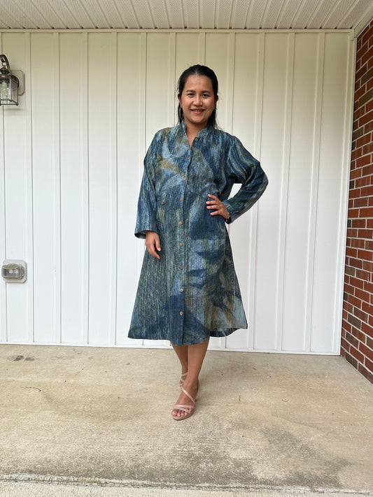 MALA handworks  Uma Hand Painted with Natural Dye Double Gauze Cotton Shirt Dress