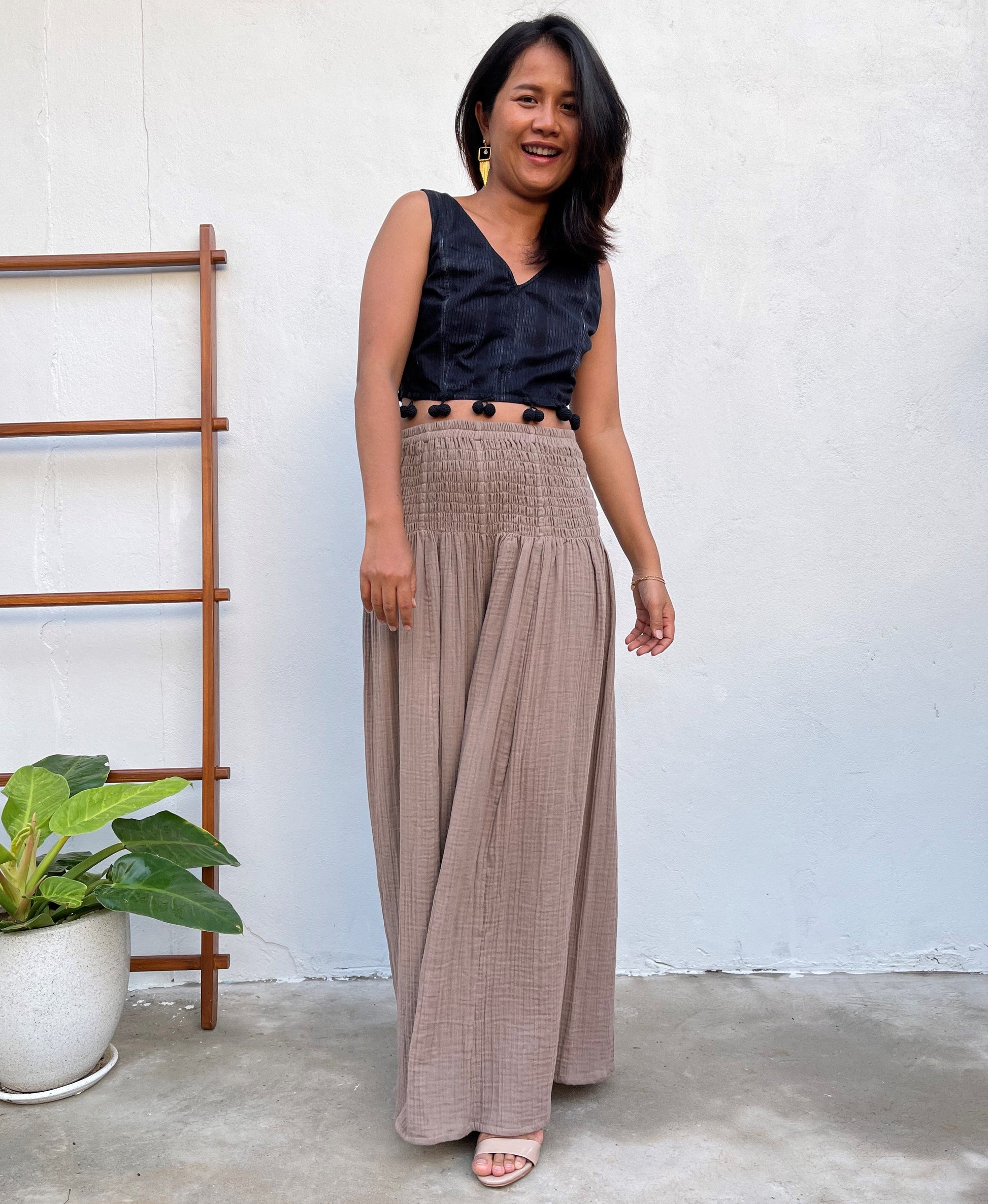 MALA handworks Veda Wide Leg Pants in Earthy Brown