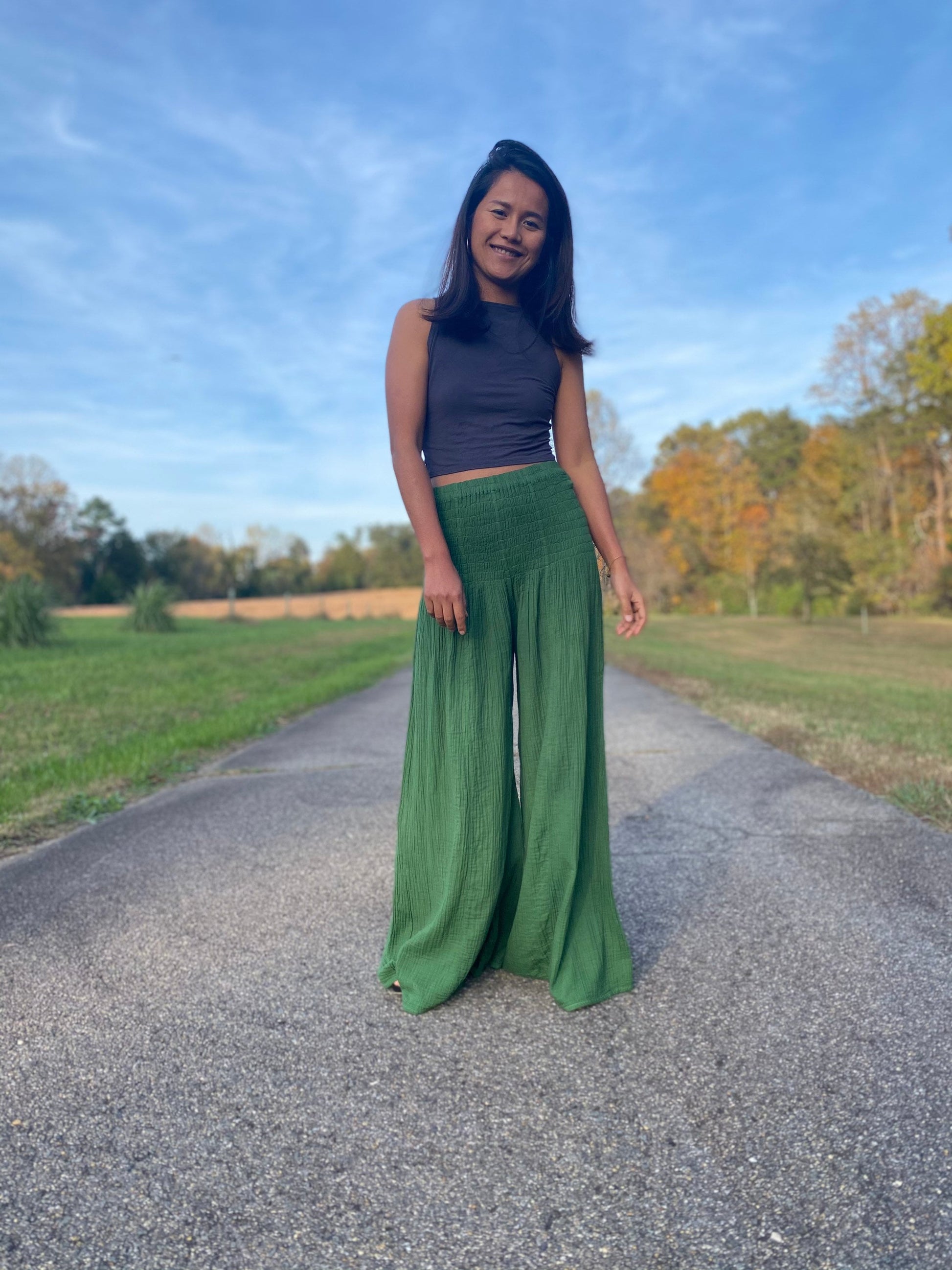 MALA handworks  Veda Wide Leg Pants in Pine Green