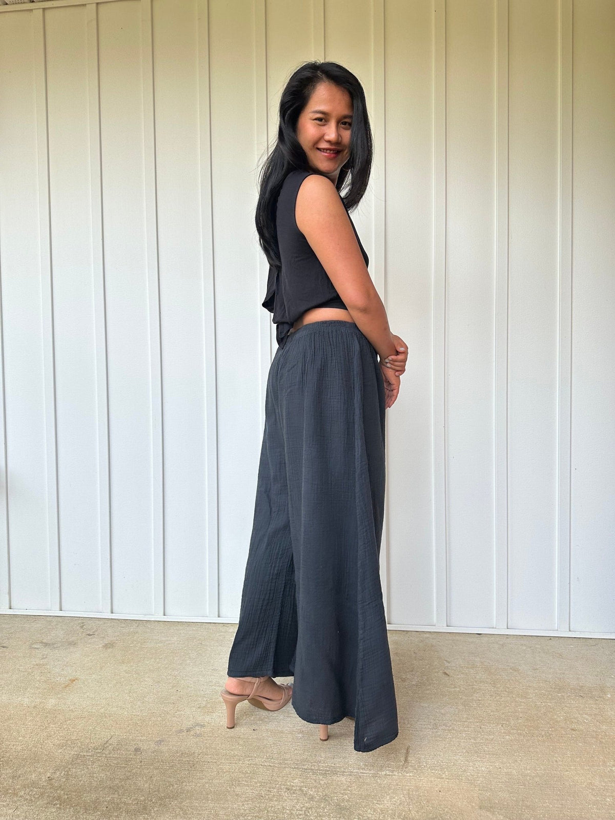 Vivian Wide-Leg Cotton Pants in Black-VV-4-Mala Handworks