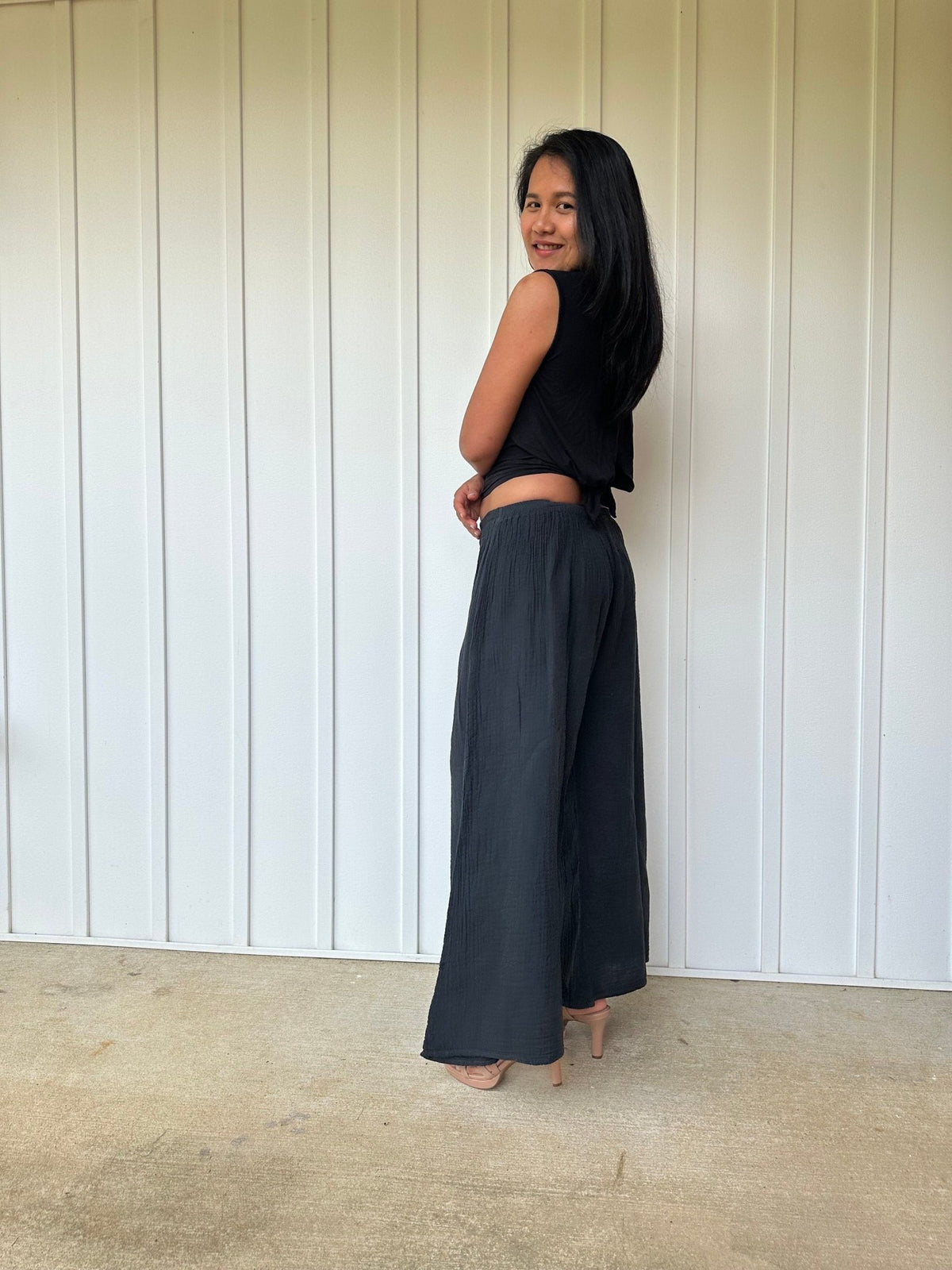 Vivian Wide-Leg Cotton Pants in Black-VV-4-Mala Handworks