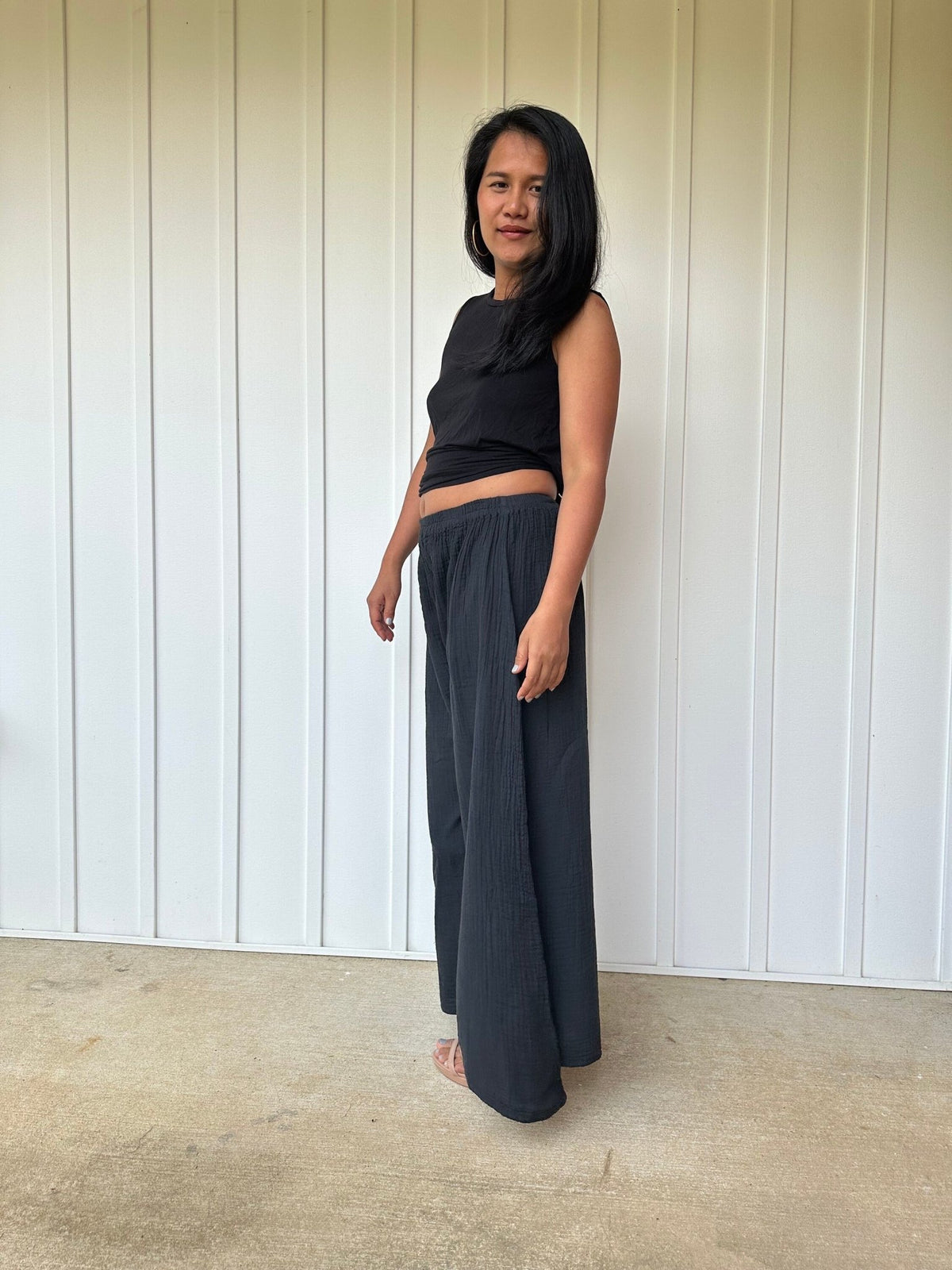 Vivian Wide-Leg Cotton Pants in Black-VV-4-Mala Handworks