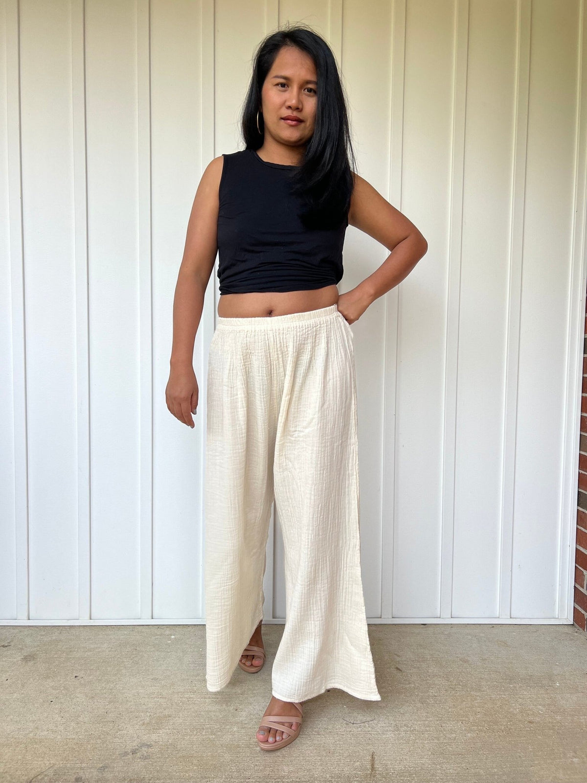 Vivian Wide-Leg Cotton Pants in Cream-VV-1-Mala Handworks