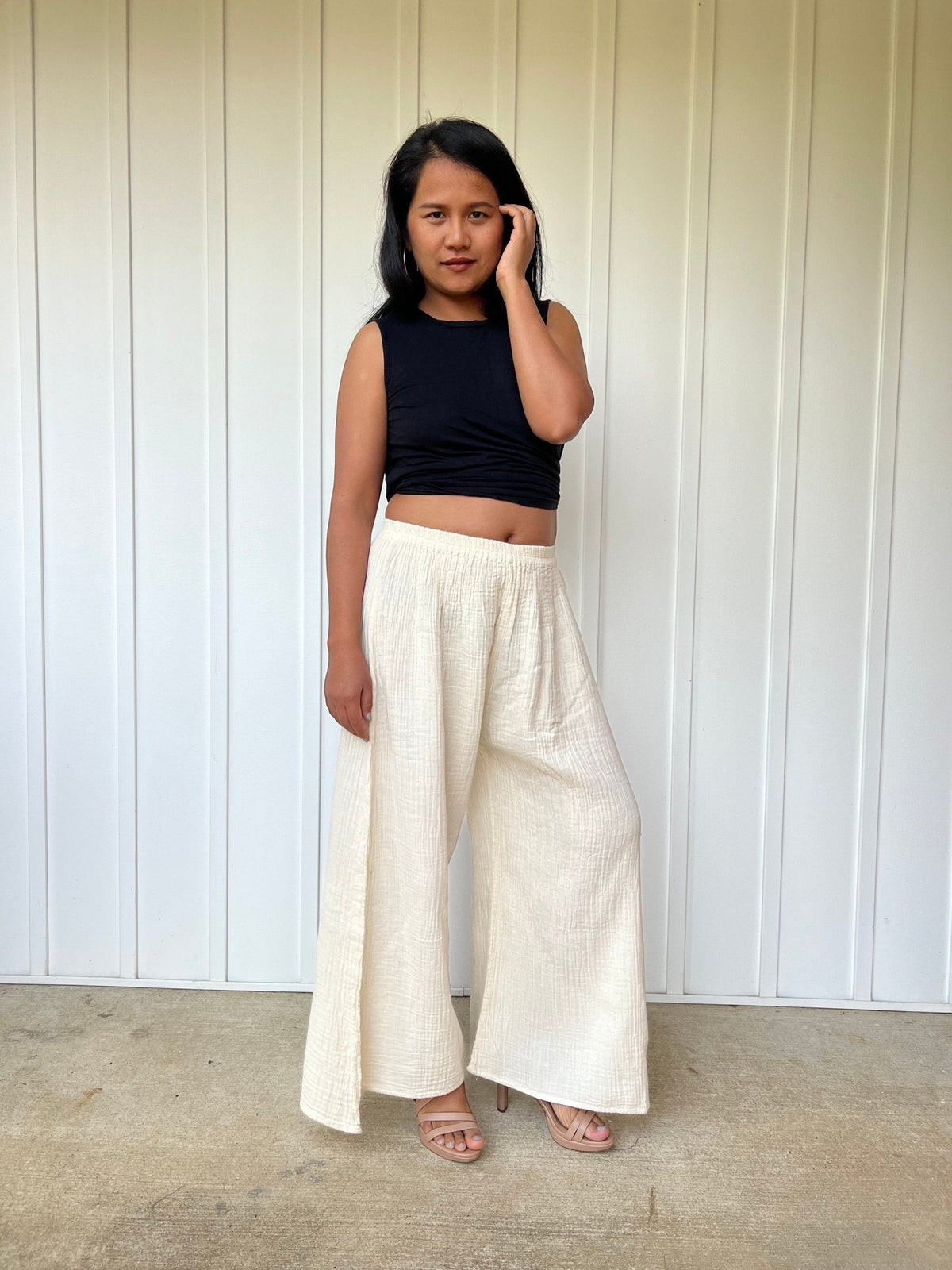 Vivian Wide-Leg Cotton Pants in Cream-VV-1-Mala Handworks
