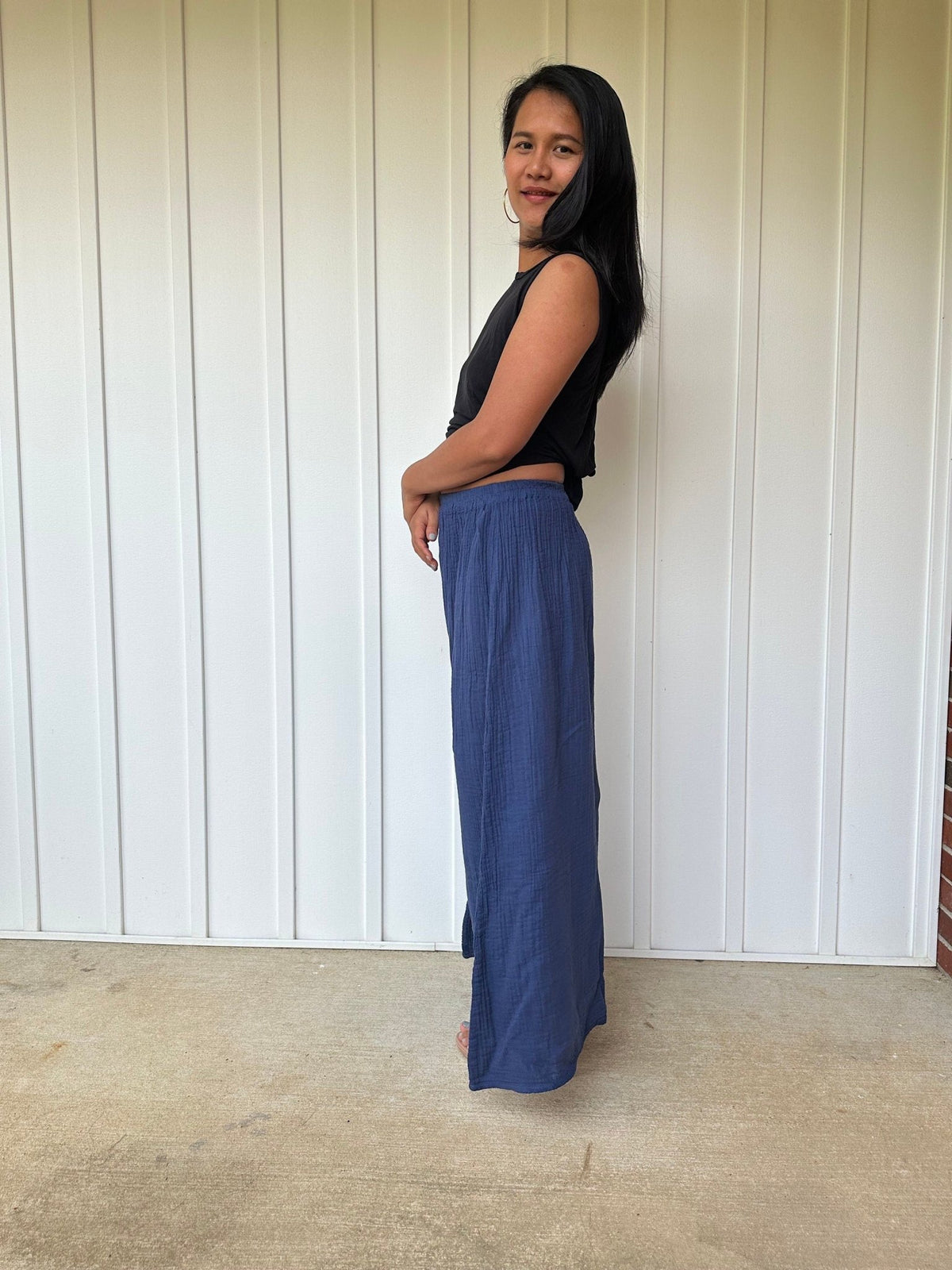 Vivian Wide-Leg Cotton Pants in Indigo-VV-6-Mala Handworks