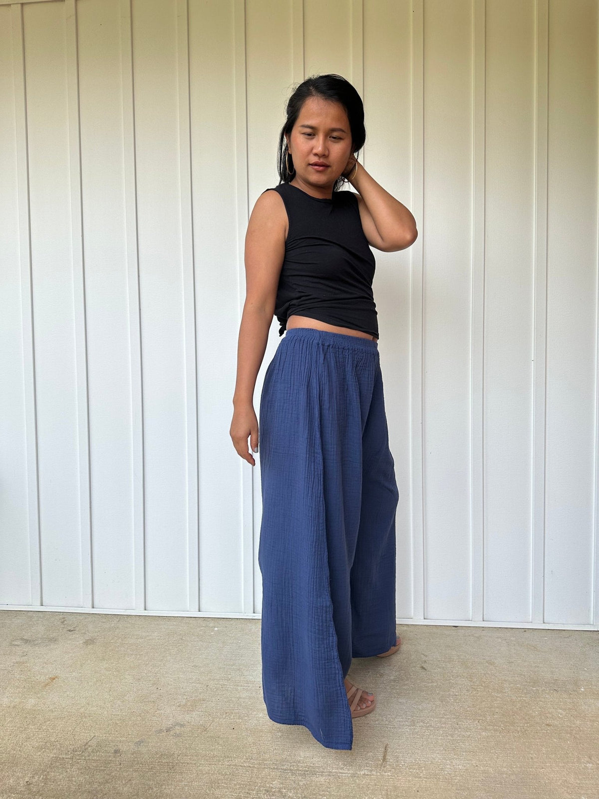Vivian Wide-Leg Cotton Pants in Indigo-VV-6-Mala Handworks